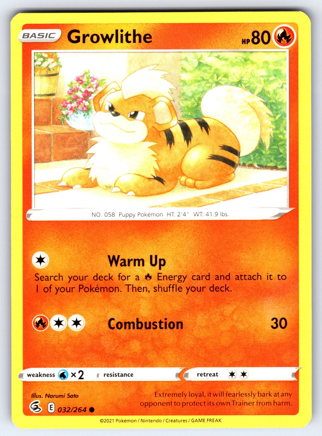Growlithe Common SWSH08: Fusion Strike 032/264 NM 2021