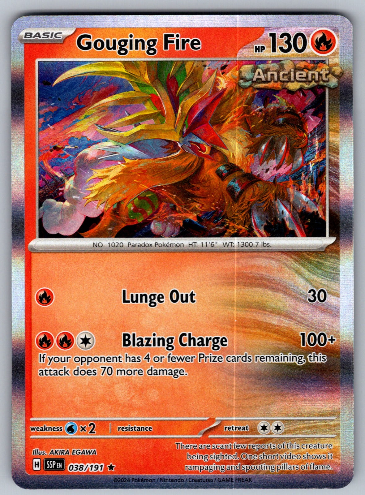 Gouging Fire Holo Rare SV08: Surging Sparks 038/191 NM 2024