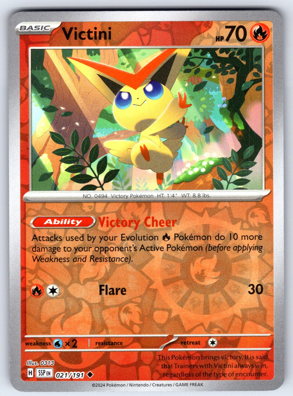 Victini Reverse Holo Uncommon SV08: Surging Sparks 021/191 NM 2024