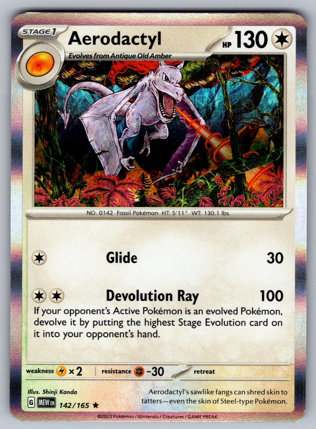 Aerodactyl Holo Rare SV: Scarlet & Violet 151 142/165 NM 2023