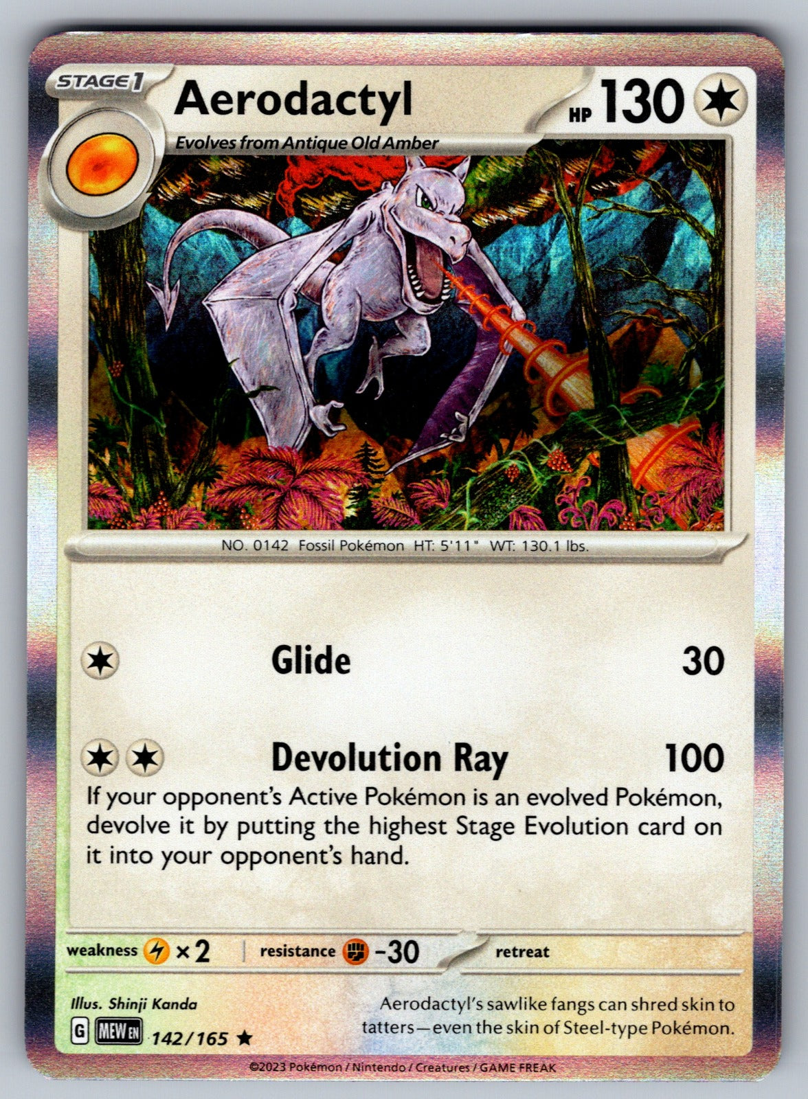 Aerodactyl Holo Rare SV: Scarlet & Violet 151 142/165 NM 2023