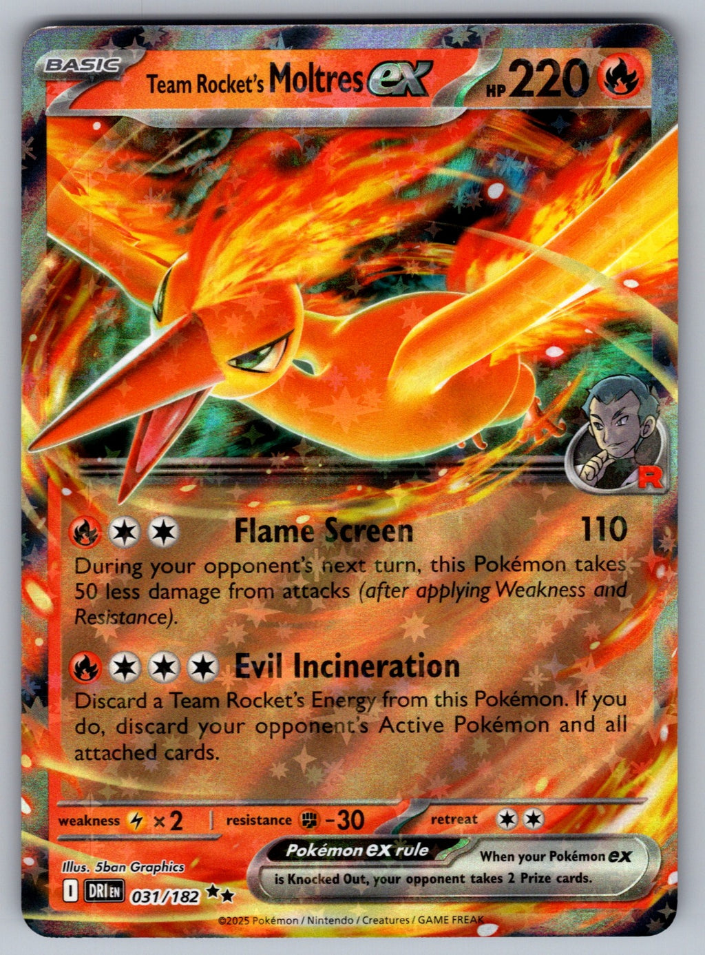Team Rocket's Moltres ex Holo Double Rare SV10: Destined Rivals 031/182 NM 2025