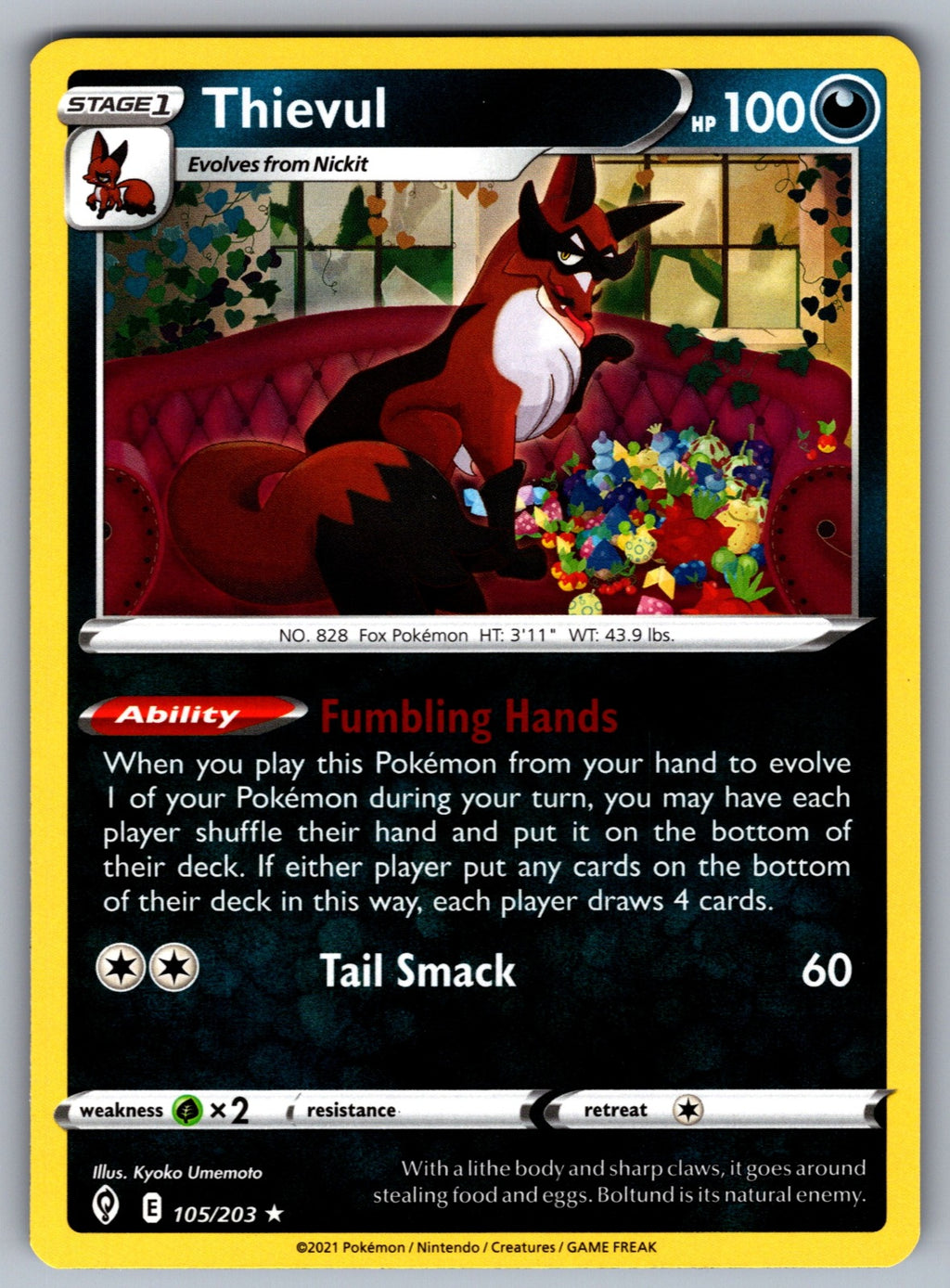 Thievul Rare SWSH07: Evolving Skies 105/203 NM 2021