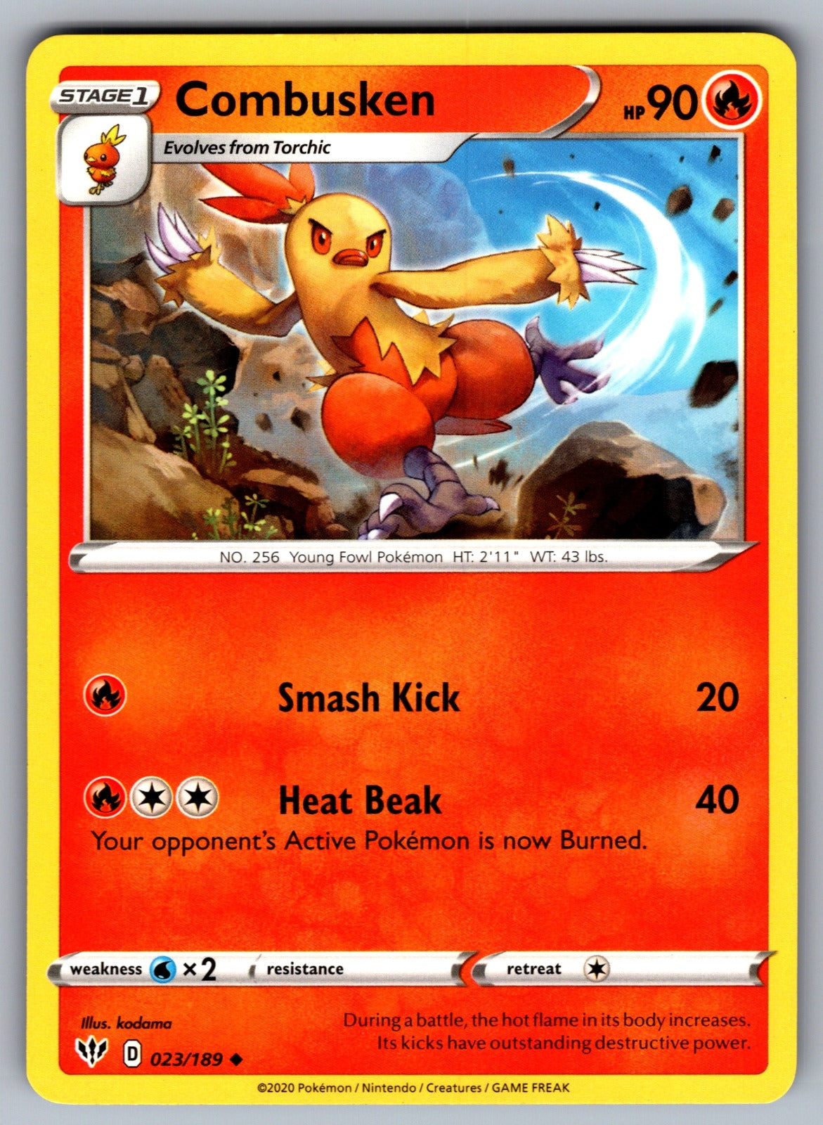 Combusken Uncommon SWSH03: Darkness Ablaze 023/189 NM 2020