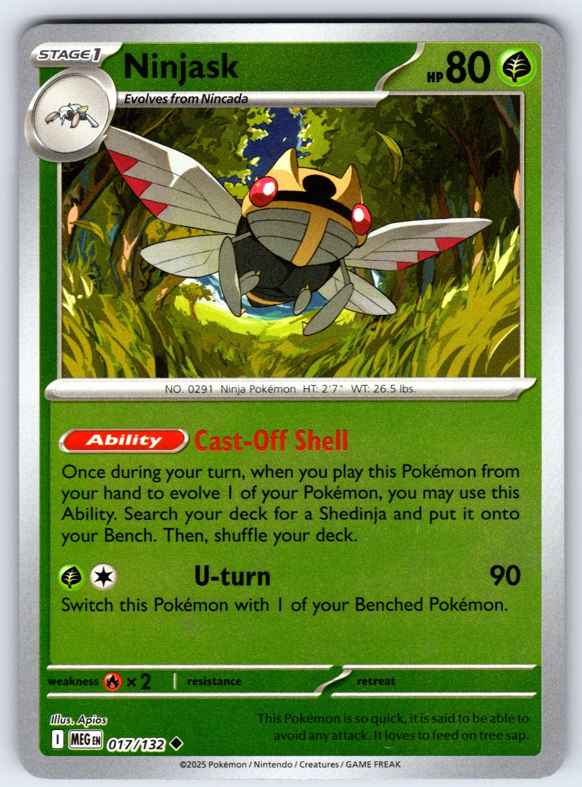 Ninjask Reverse Holo Uncommon ME01: Mega Evolution 017/132 NM 2025
