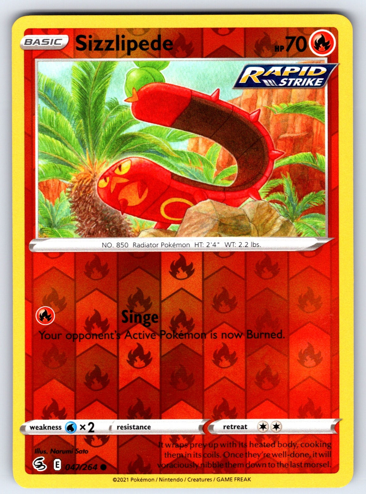 Sizzlipede (47) Reverse Holo Common SWSH08: Fusion Strike 047/264 NM 2021