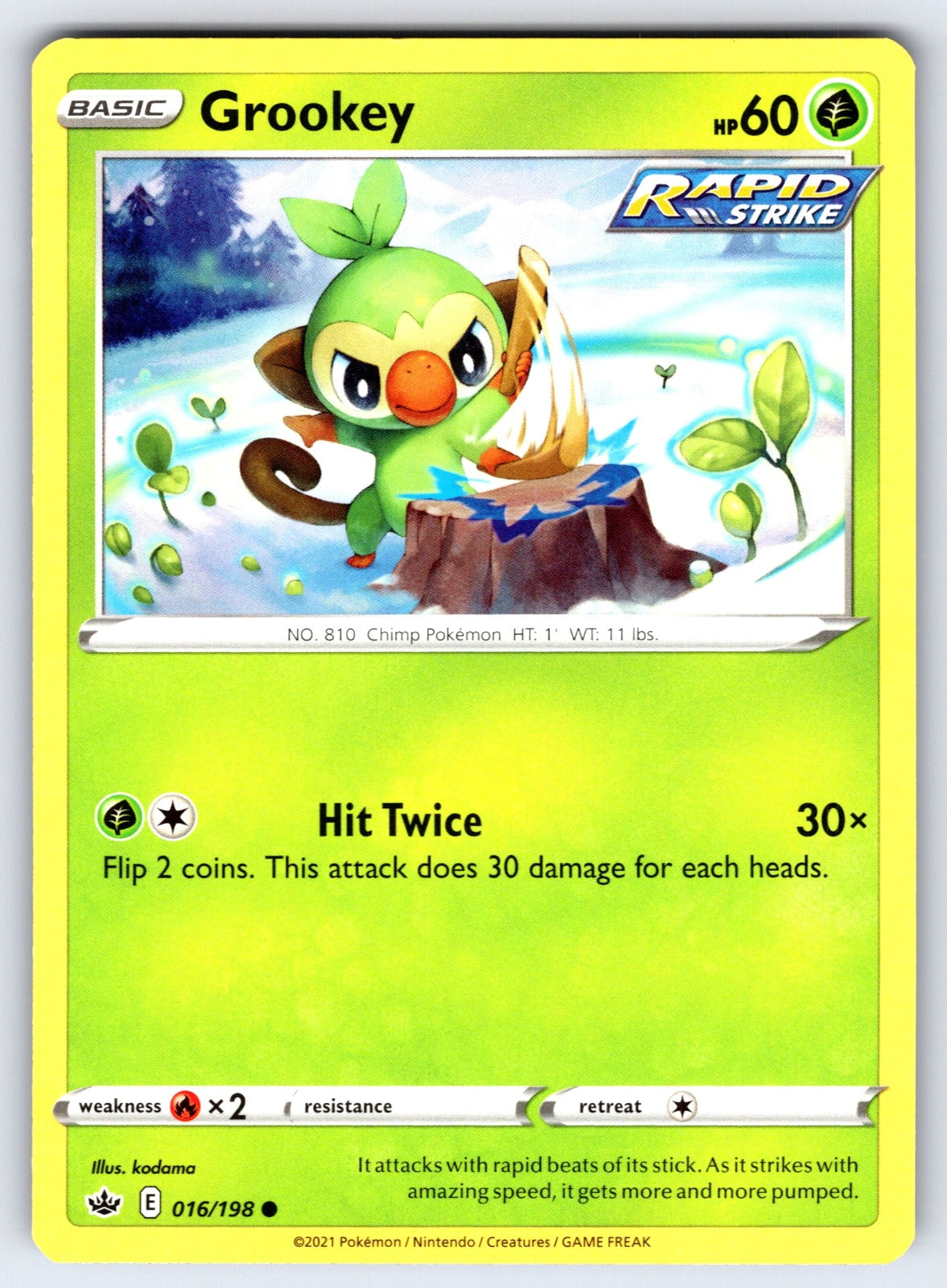 Grookey Common SWSH06: Chilling Reign 016/198 LP 2021
