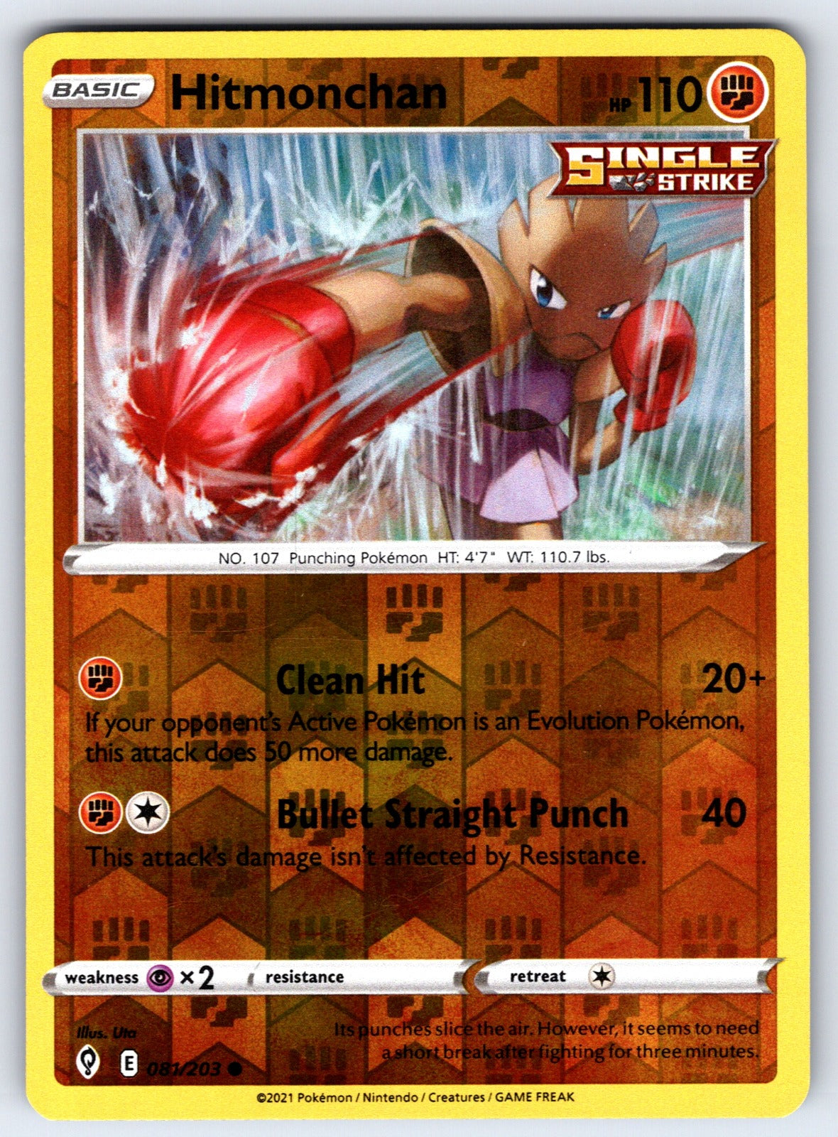 Hitmonchan Reverse Holo Common SWSH07: Evolving Skies 081/203 NM 2021