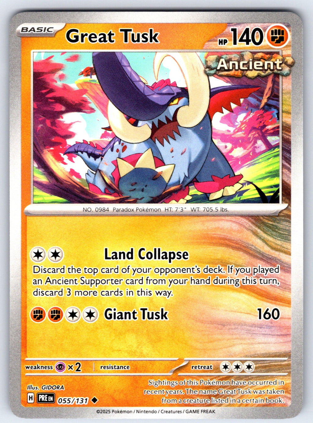 Great Tusk Uncommon SV: Prismatic Evolutions 055/131 NM 2025