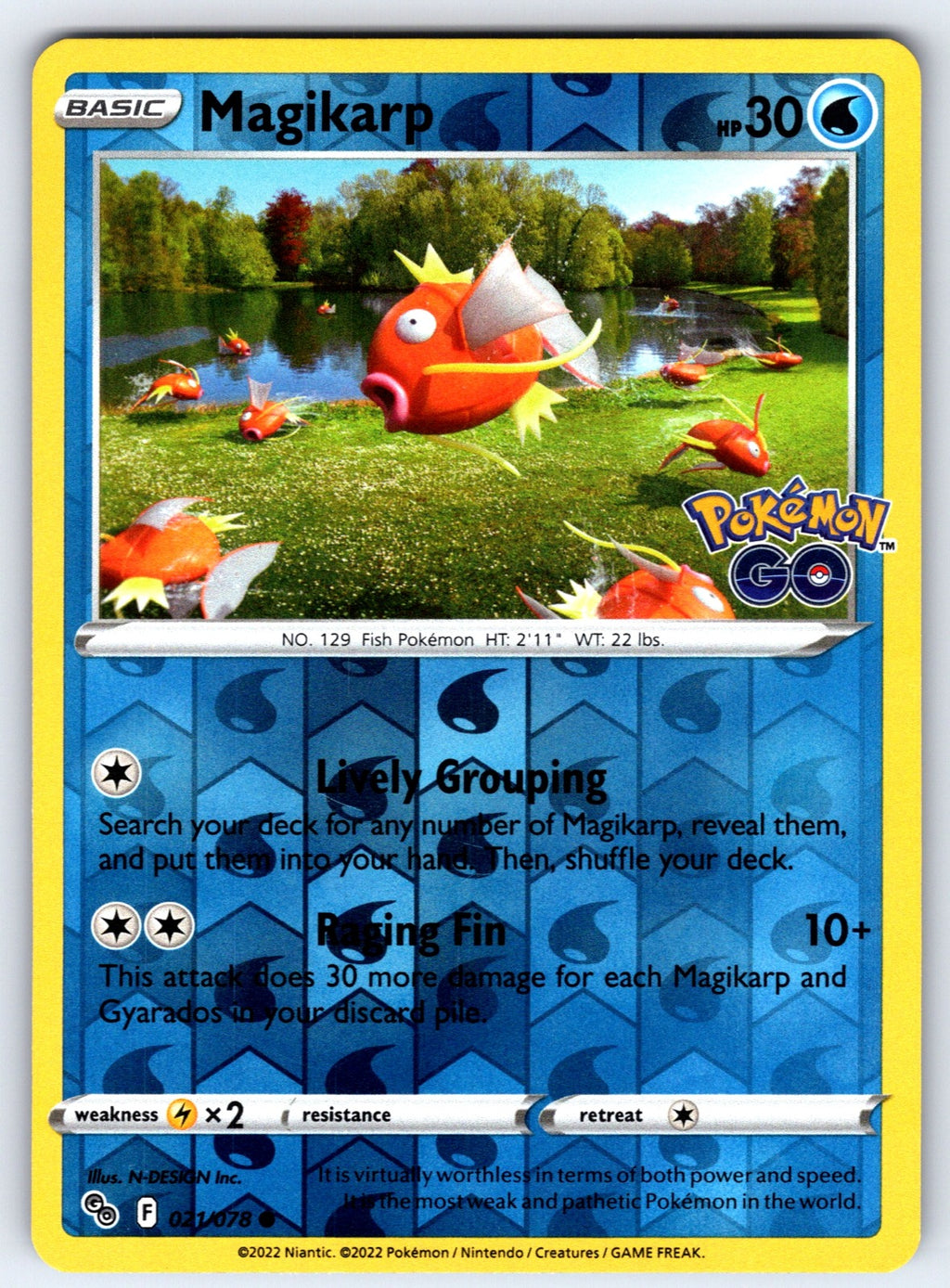 Magikarp Reverse Holo Common Pokemon GO 021/078 NM 2022