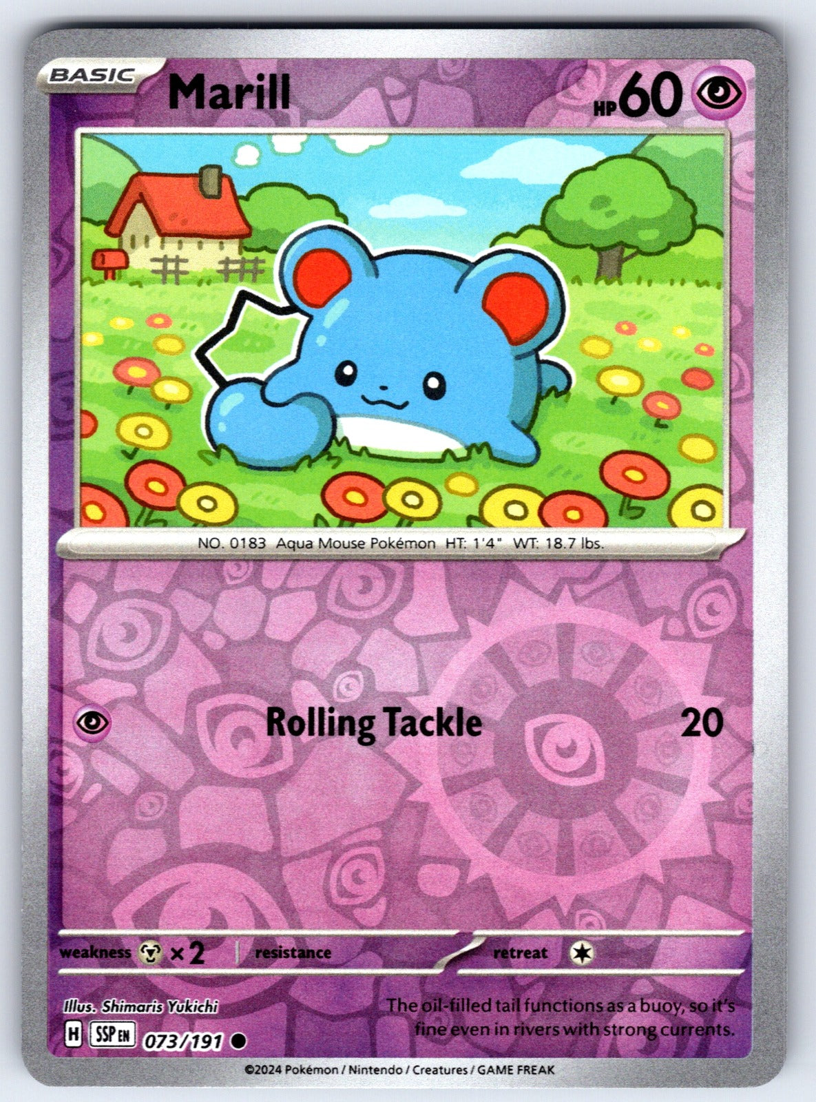 Marill Reverse Holo Common SV08: Surging Sparks 073/191 NM 2024