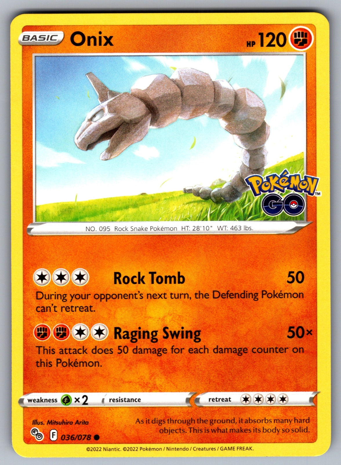 Onix Common Pokemon GO 036/078 NM 2022