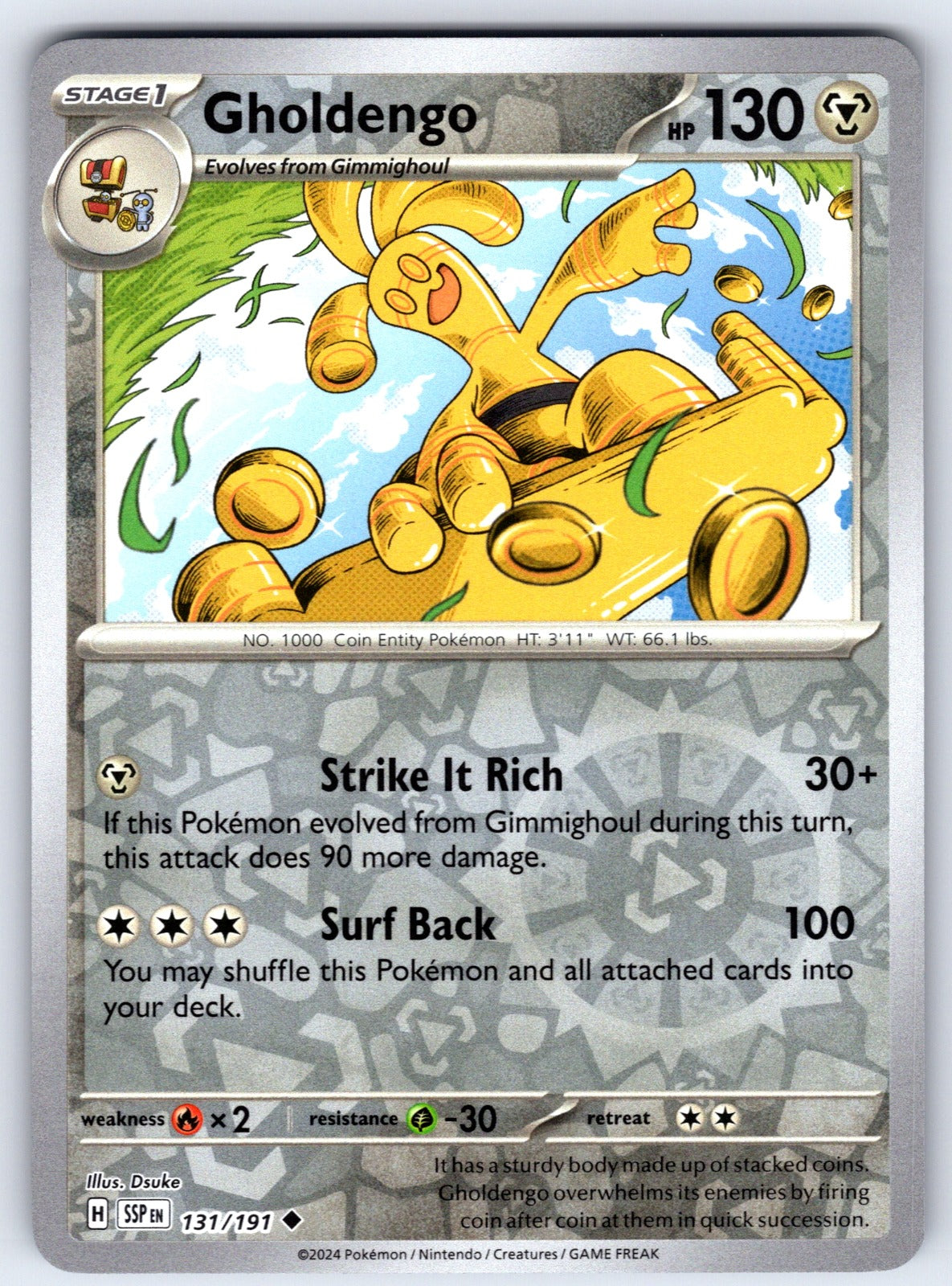 Gholdengo Reverse Holo Uncommon SV08: Surging Sparks 131/191 NM 2024