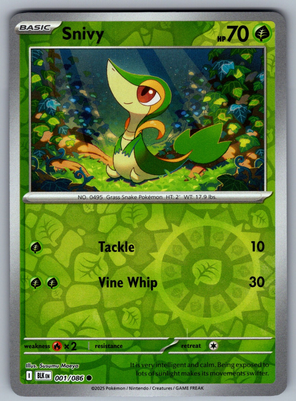 Snivy Reverse Holo Common SV: Black Bolt 001/086 NM 2025