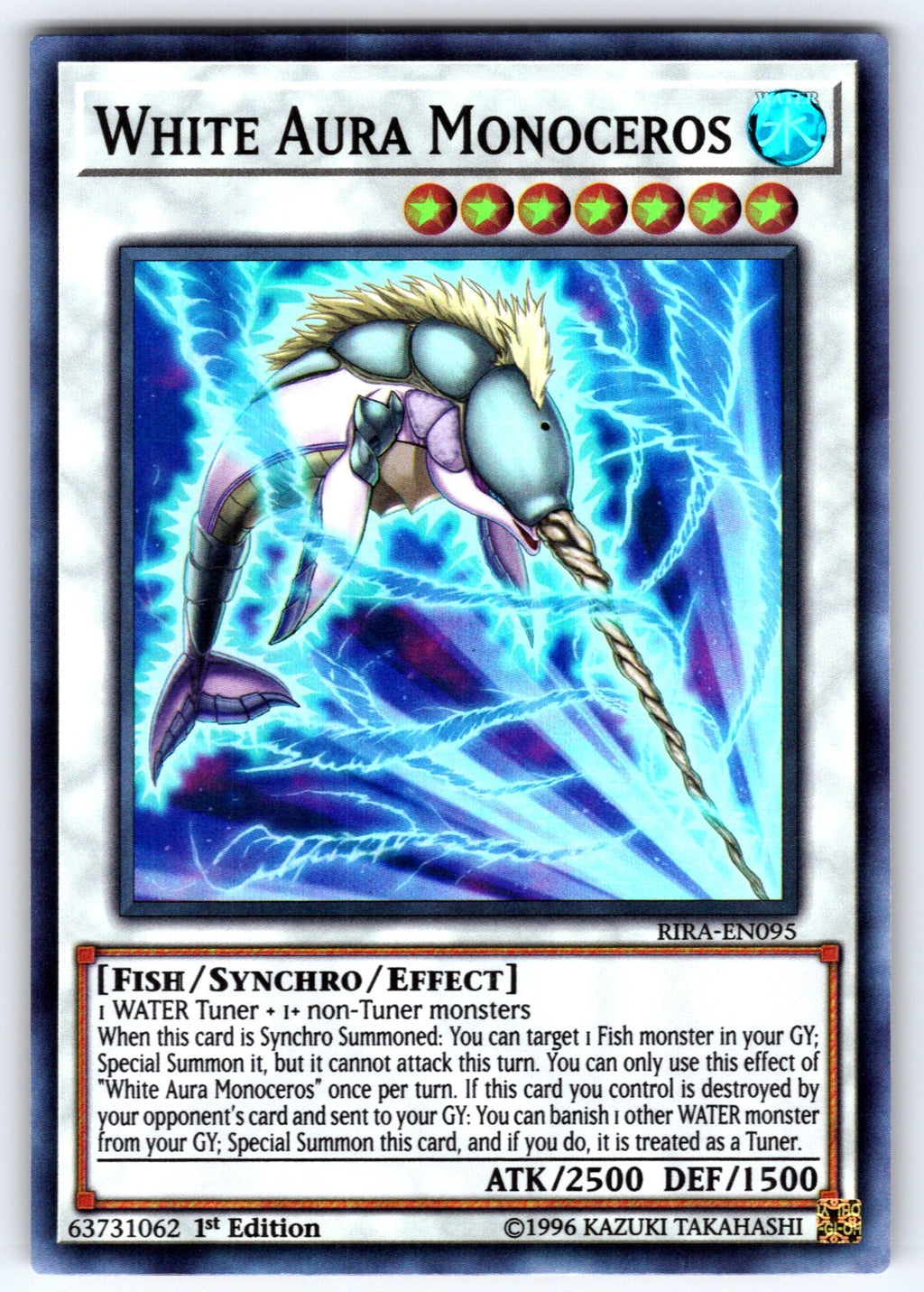 White Aura Monoceros 1st Edition Super Rare Rising Rampage RIRA-EN095 NM 2019