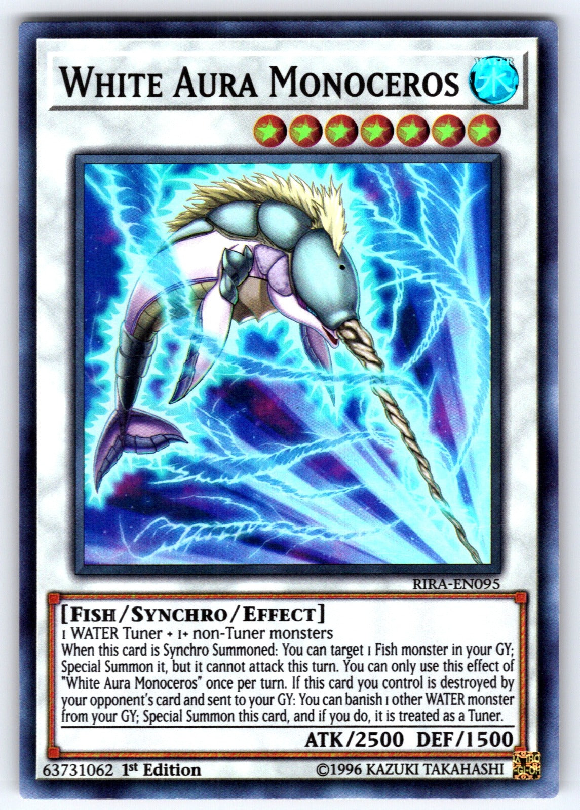 White Aura Monoceros 1st Edition Super Rare Rising Rampage RIRA-EN095 NM 2019