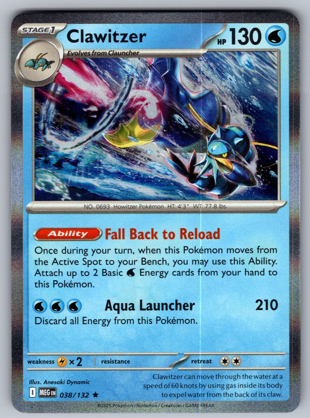 Clawitzer Holo Rare ME01: Mega Evolution 038/132 NM 2025