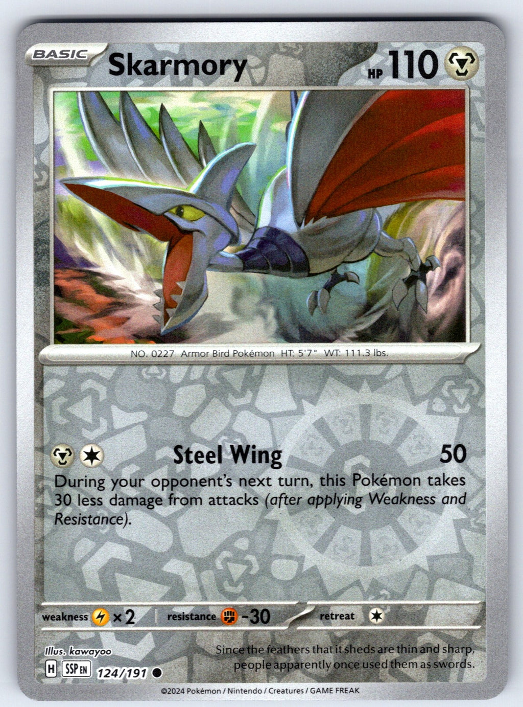 Skarmory Reverse Holo Common SV08: Surging Sparks 124/191 NM 2024