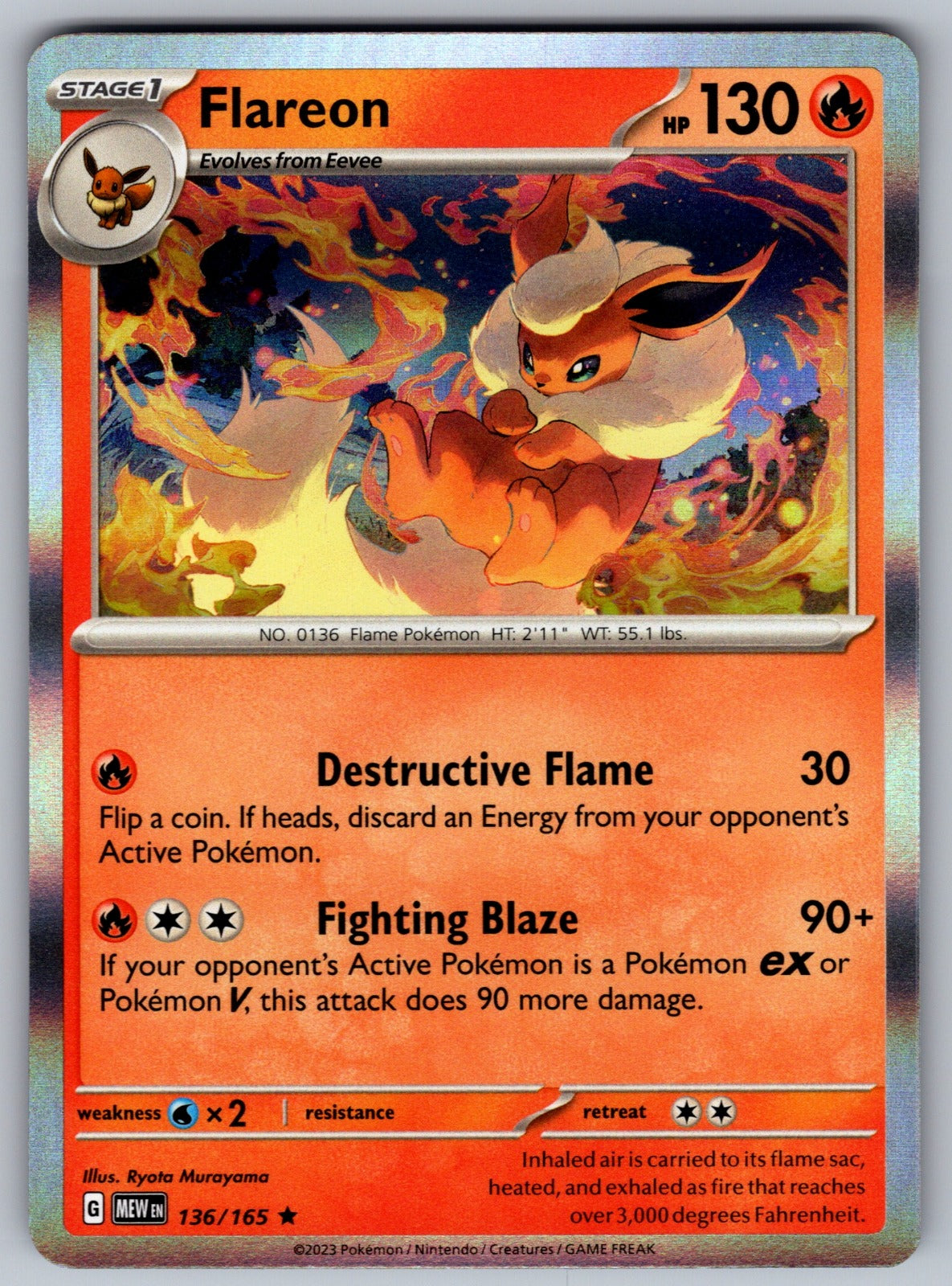 Flareon Holo Rare SV: Scarlet & Violet 151 136/165 NM 2023