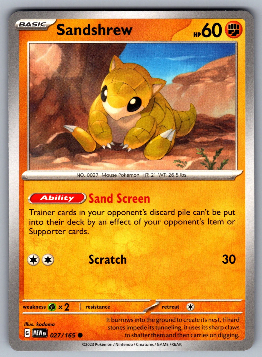 Sandshrew Common SV: Scarlet & Violet 151 027/165 NM 2023