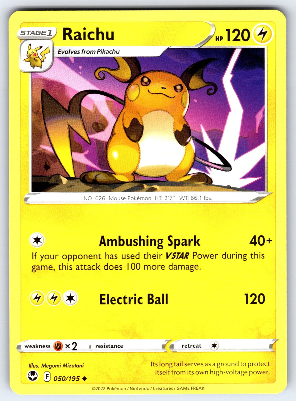 Raichu Uncommon SWSH12: Silver Tempest 050/195 NM 2022