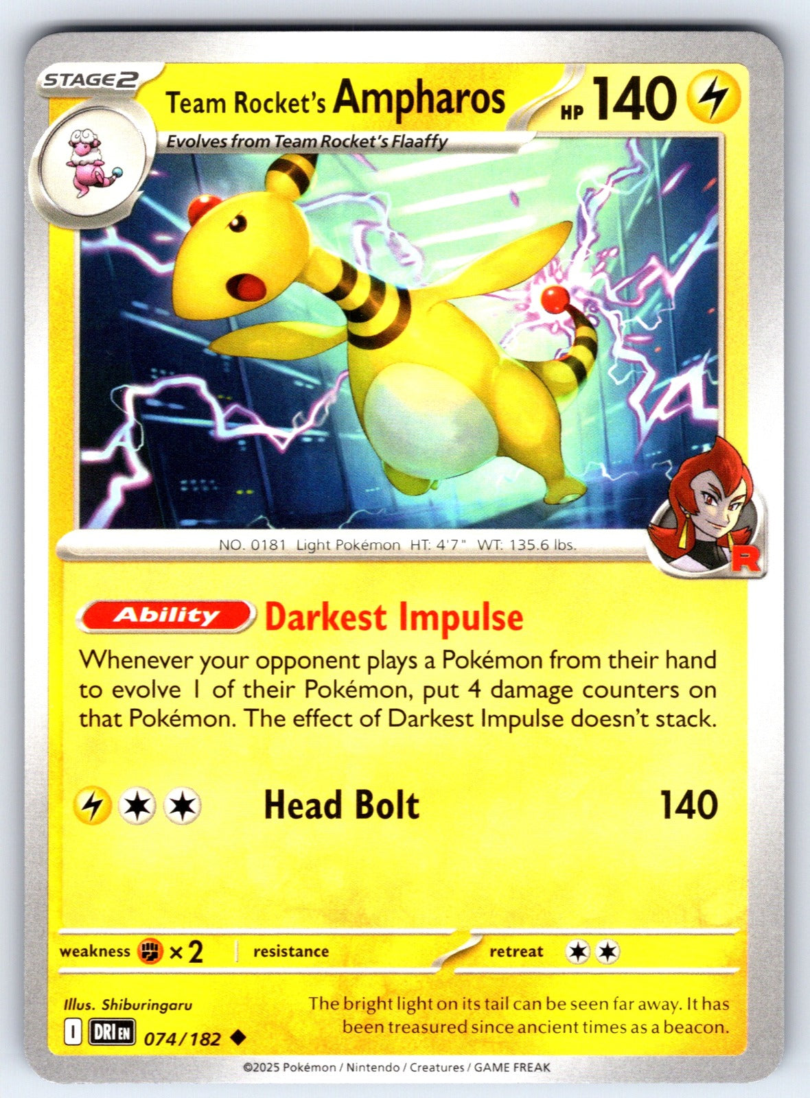 Team Rocket's Ampharos Uncommon SV10: Destined Rivals 074/182 NM 2025