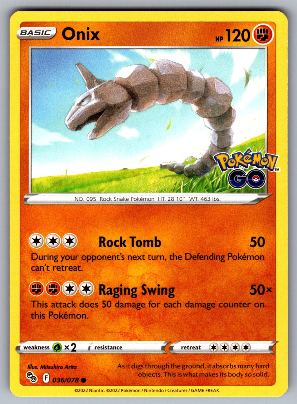 Onix Common Pokemon GO 036/078 NM 2022