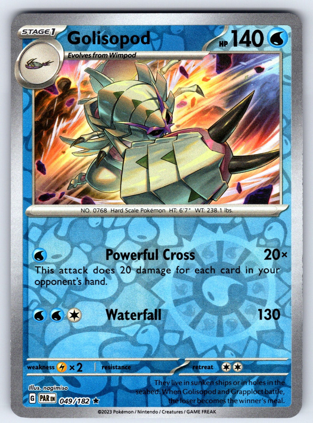 Golisopod Reverse Holo Rare SV04: Paradox Rift 049/182 NM 2023