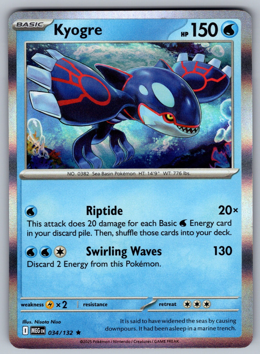 Kyogre Holo Rare ME01: Mega Evolution 034/132 NM 2025