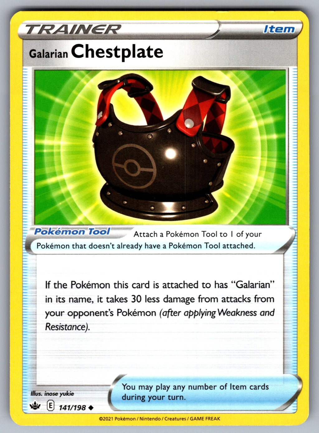 Galarian Chestplate Uncommon SWSH06: Chilling Reign 141/198 NM 2021