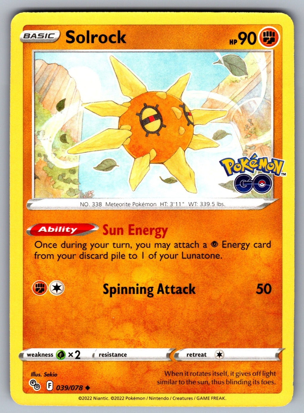 Solrock Uncommon Pokemon GO 039/078 NM 2022