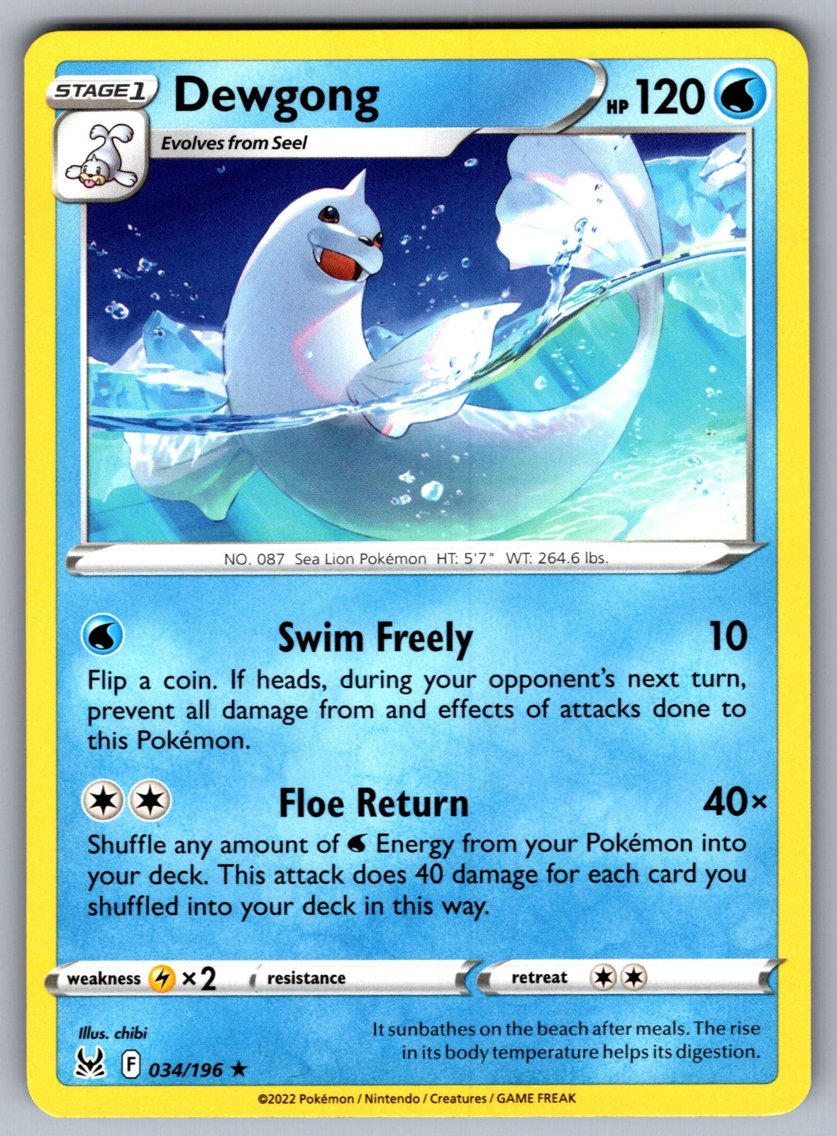 Dewgong Rare SWSH11: Lost Origin 034/196 NM 2022
