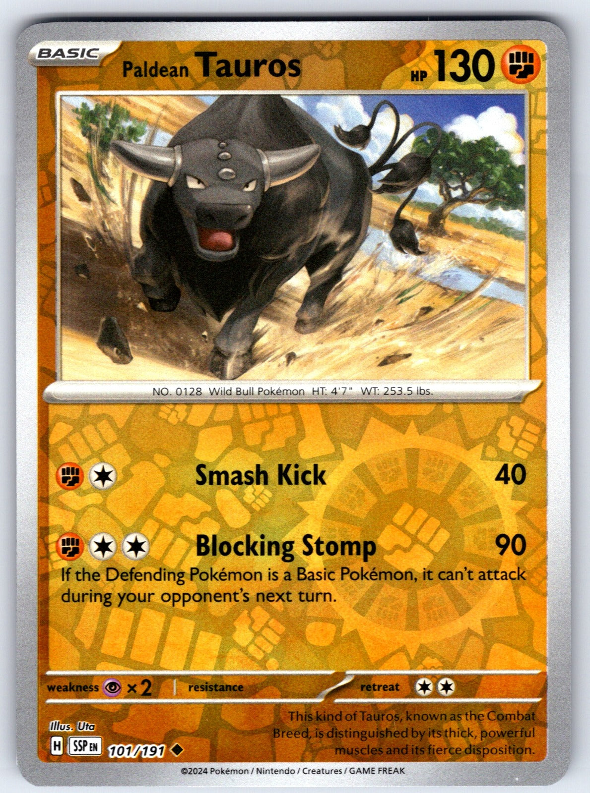 Paldean Tauros Reverse Holo Uncommon SV08: Surging Sparks 101/191 NM 2024