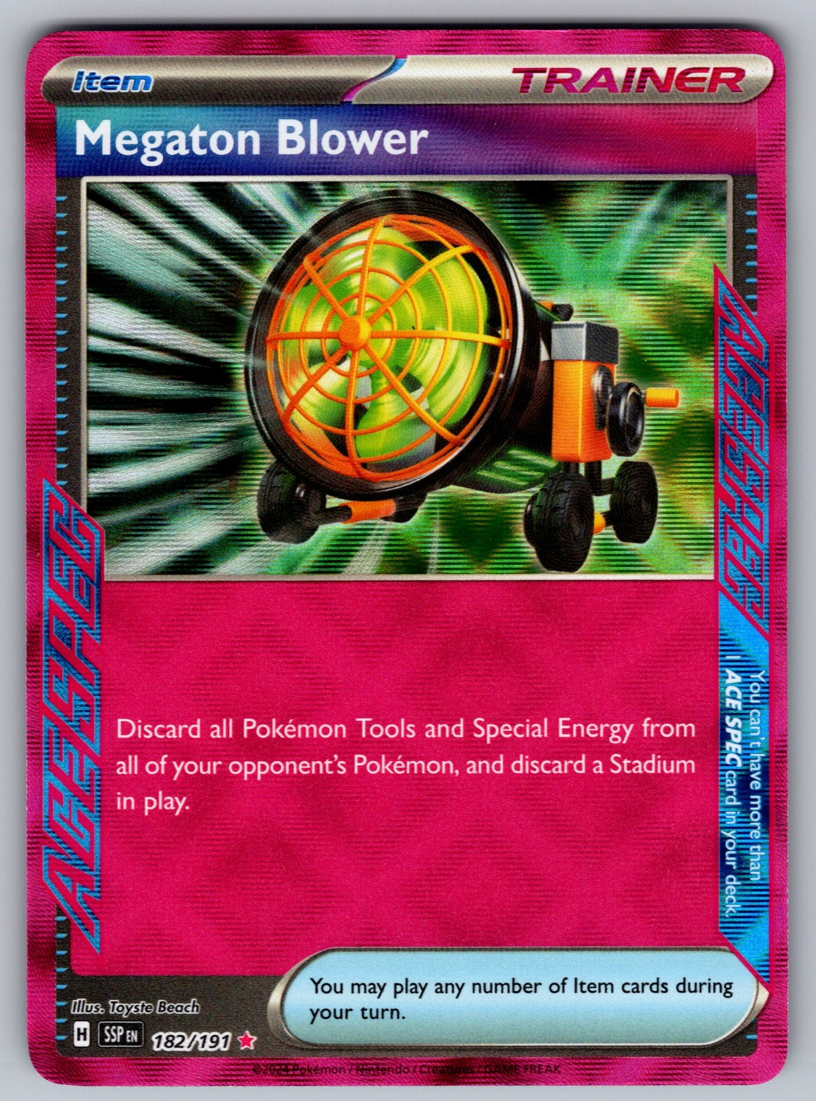 Megaton Blower Holo ACE SPEC Rare SV08: Surging Sparks 182/191 NM 2024