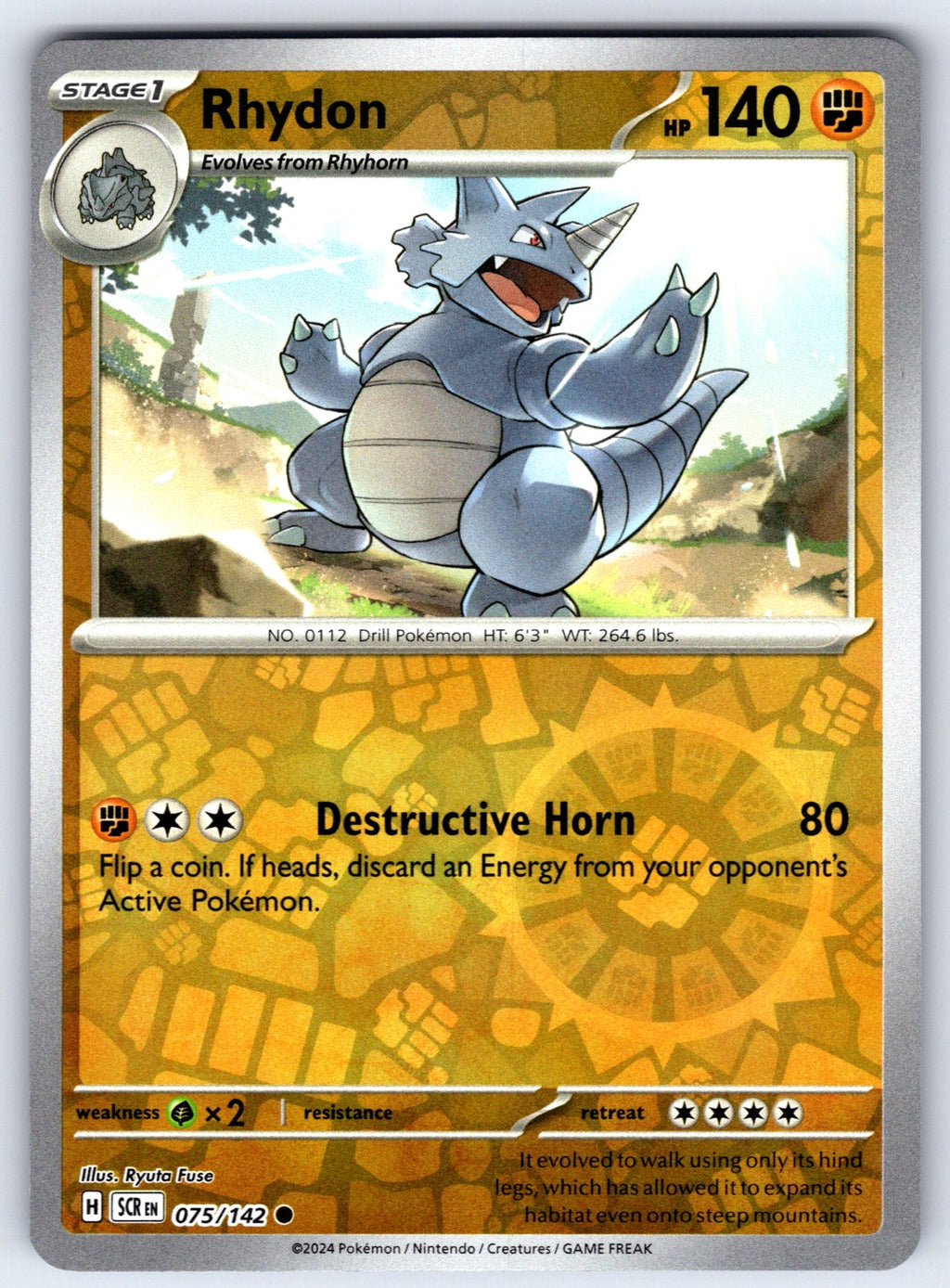 Rhydon Reverse Holo Common SV07: Stellar Crown 075/142 NM 2024