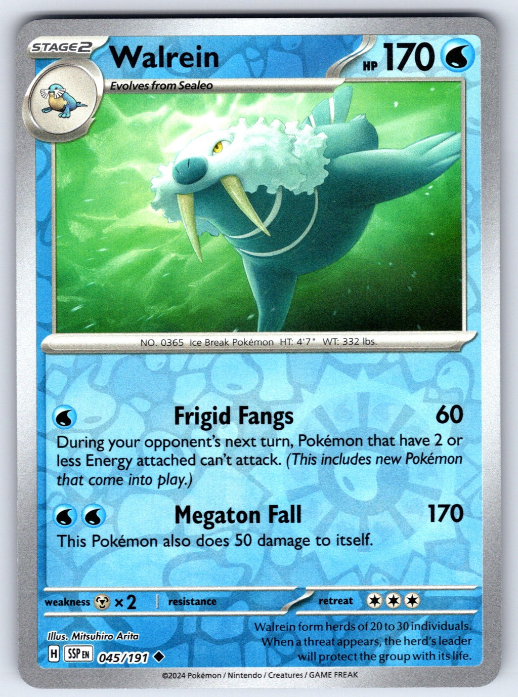 Walrein Reverse Holo Uncommon SV08: Surging Sparks 045/191 NM 2024