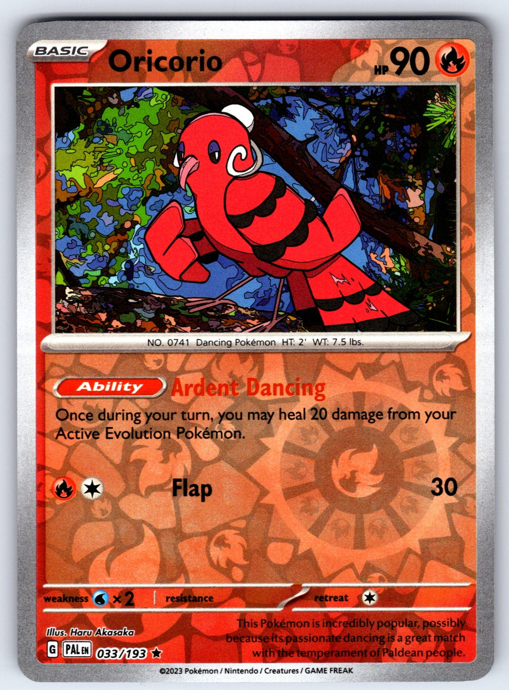 Oricorio Reverse Holo Rare SV02: Paldea Evolved 033/193 NM 2023