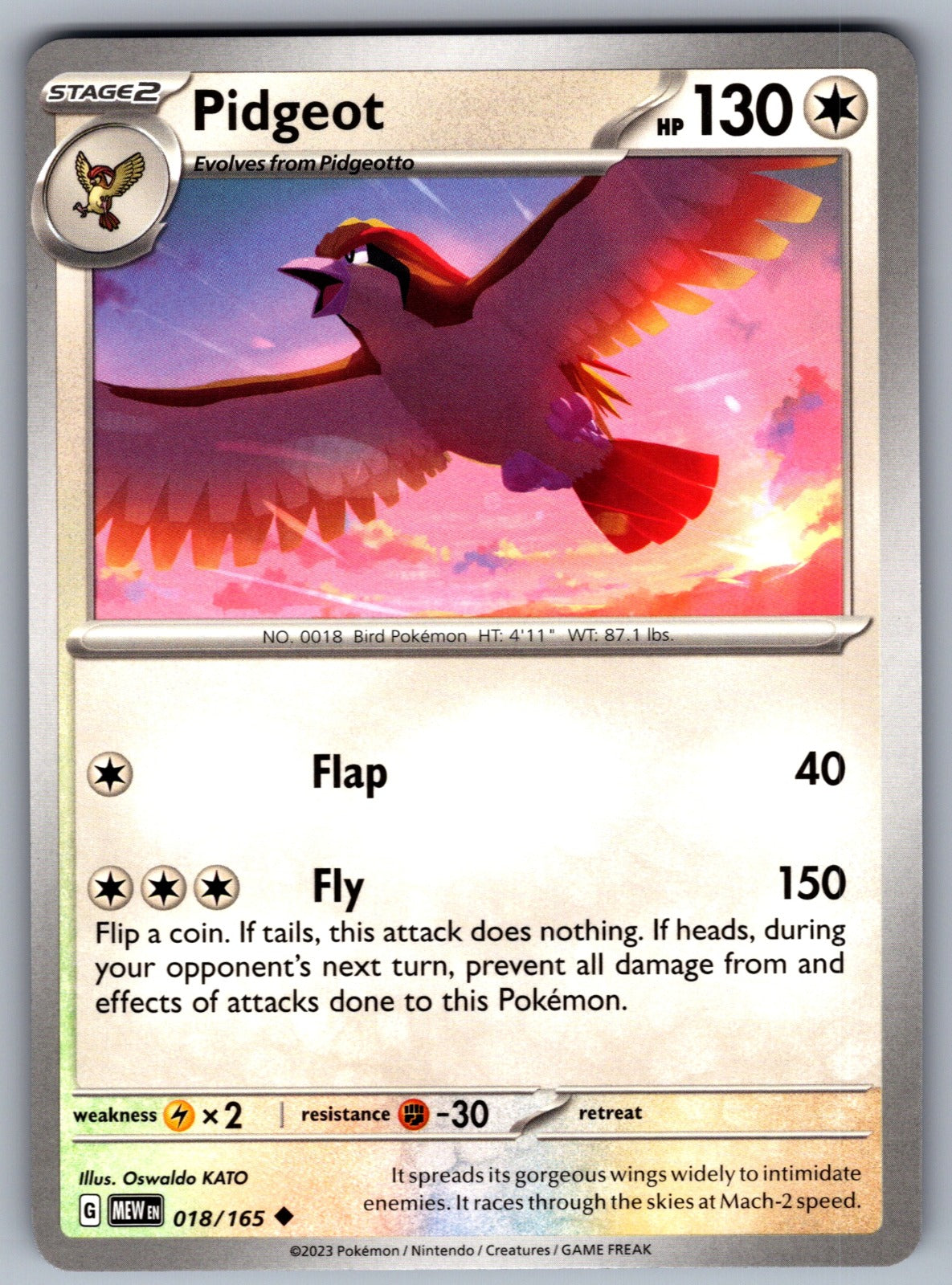 Pidgeot Uncommon SV: Scarlet & Violet 151 018/165 NM 2023