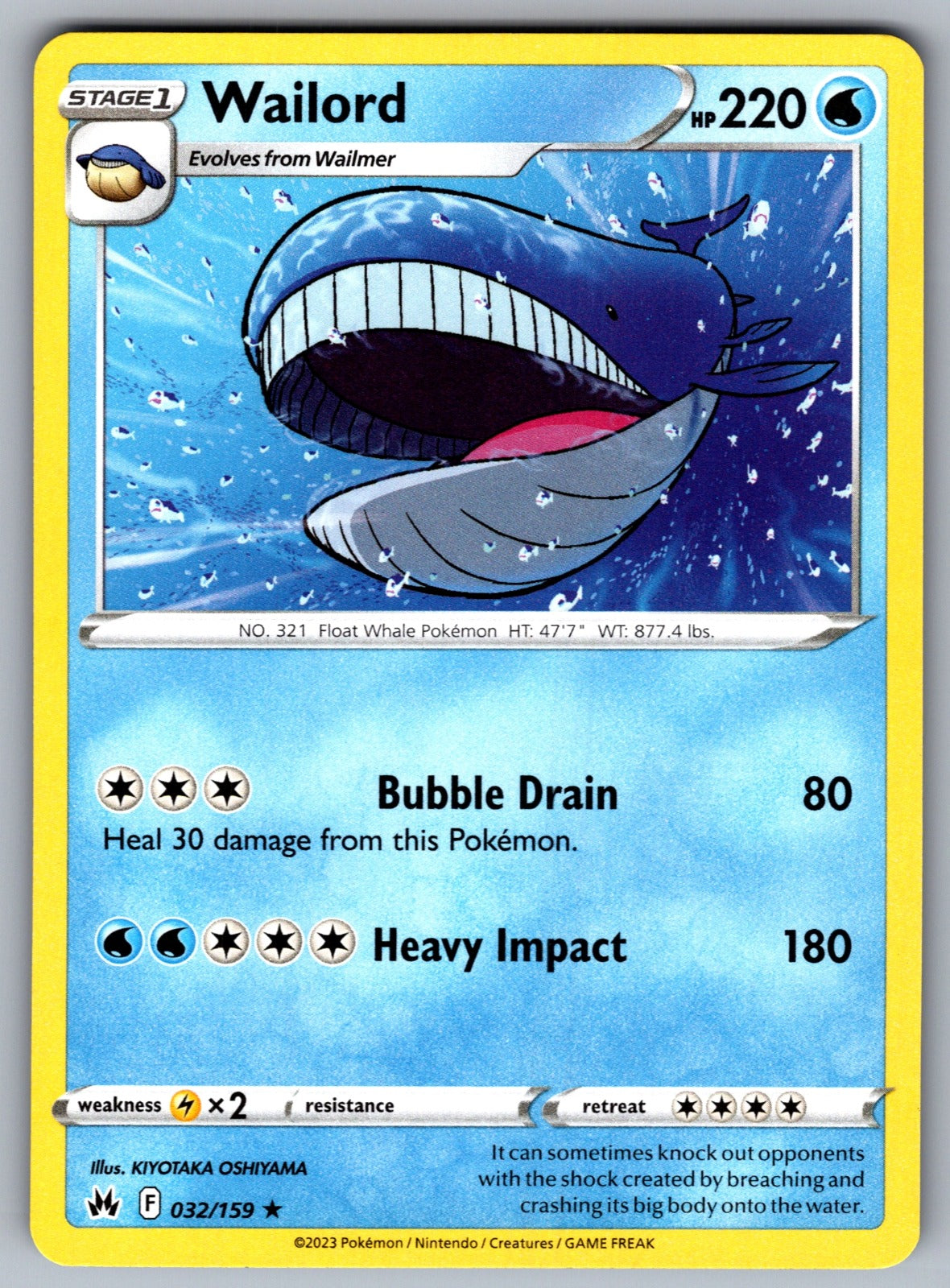 Wailord Rare SWSH: Crown Zenith 032/159 NM 2023