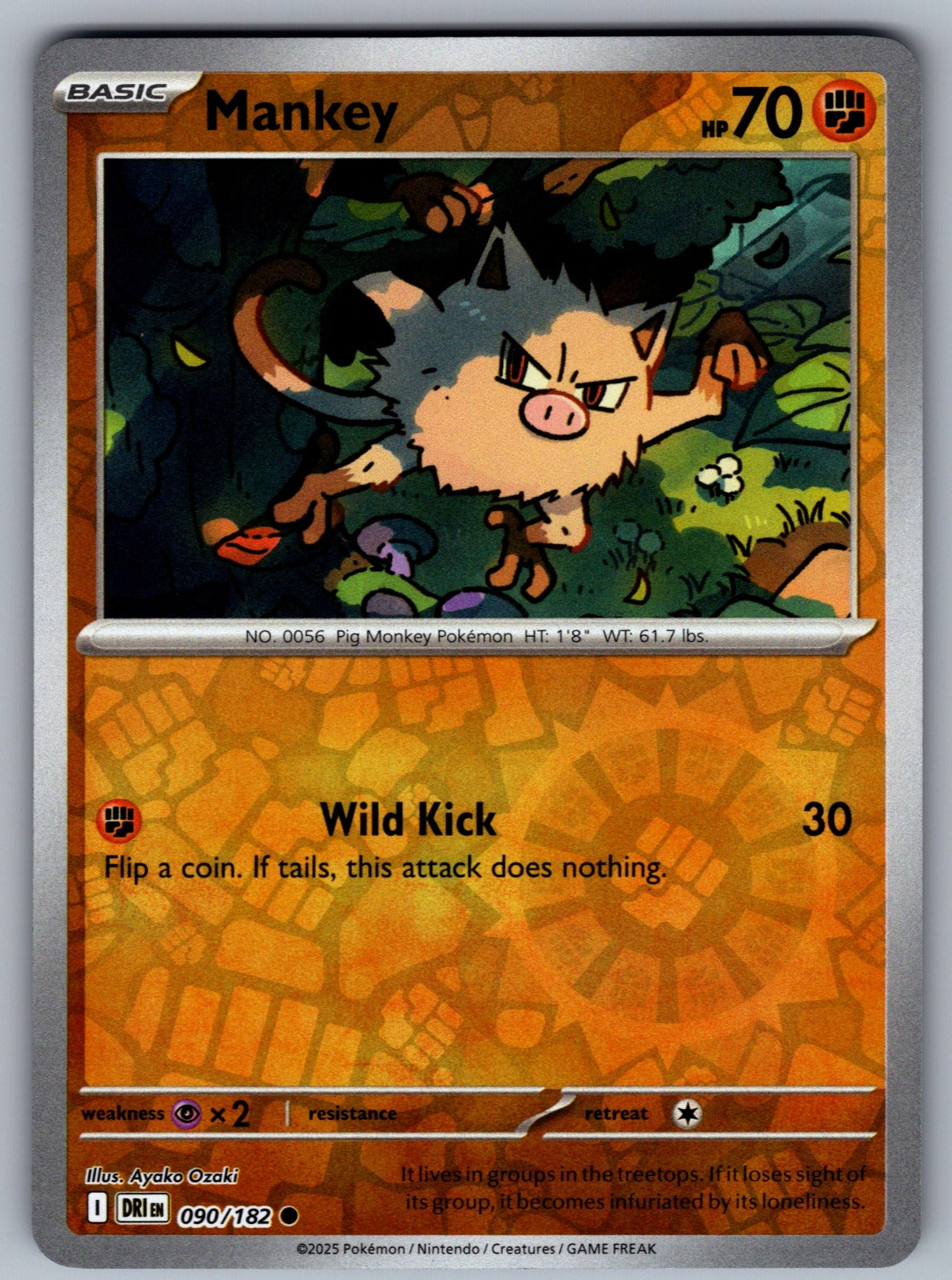 Mankey Reverse Holo Common SV10: Destined Rivals 090/182 NM 2025