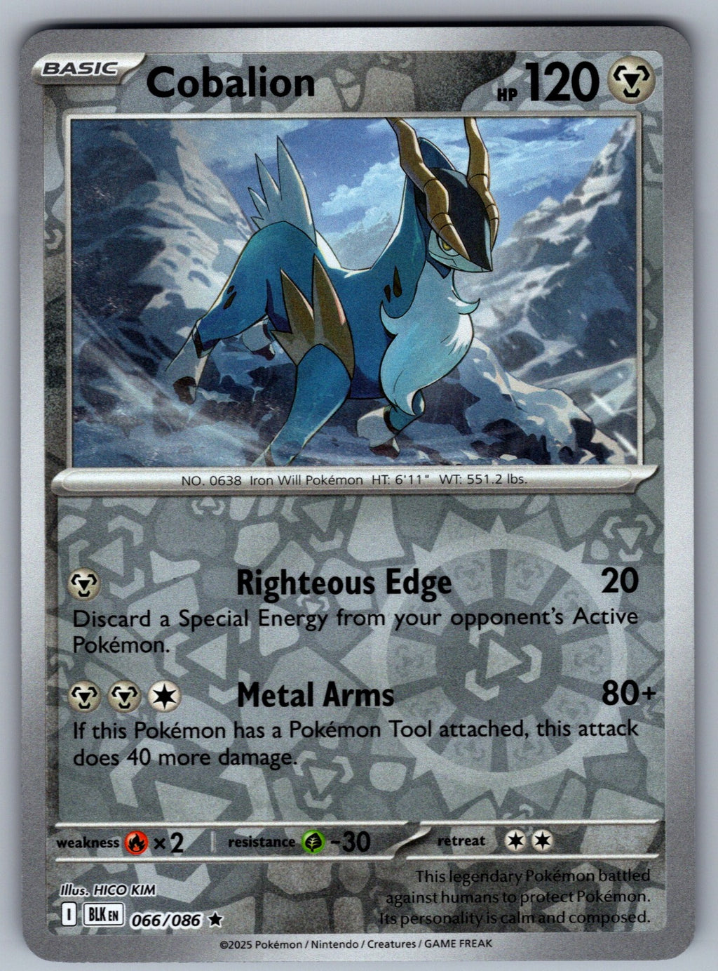 Cobalion Reverse Holo Rare SV: Black Bolt 066/086 NM 2025