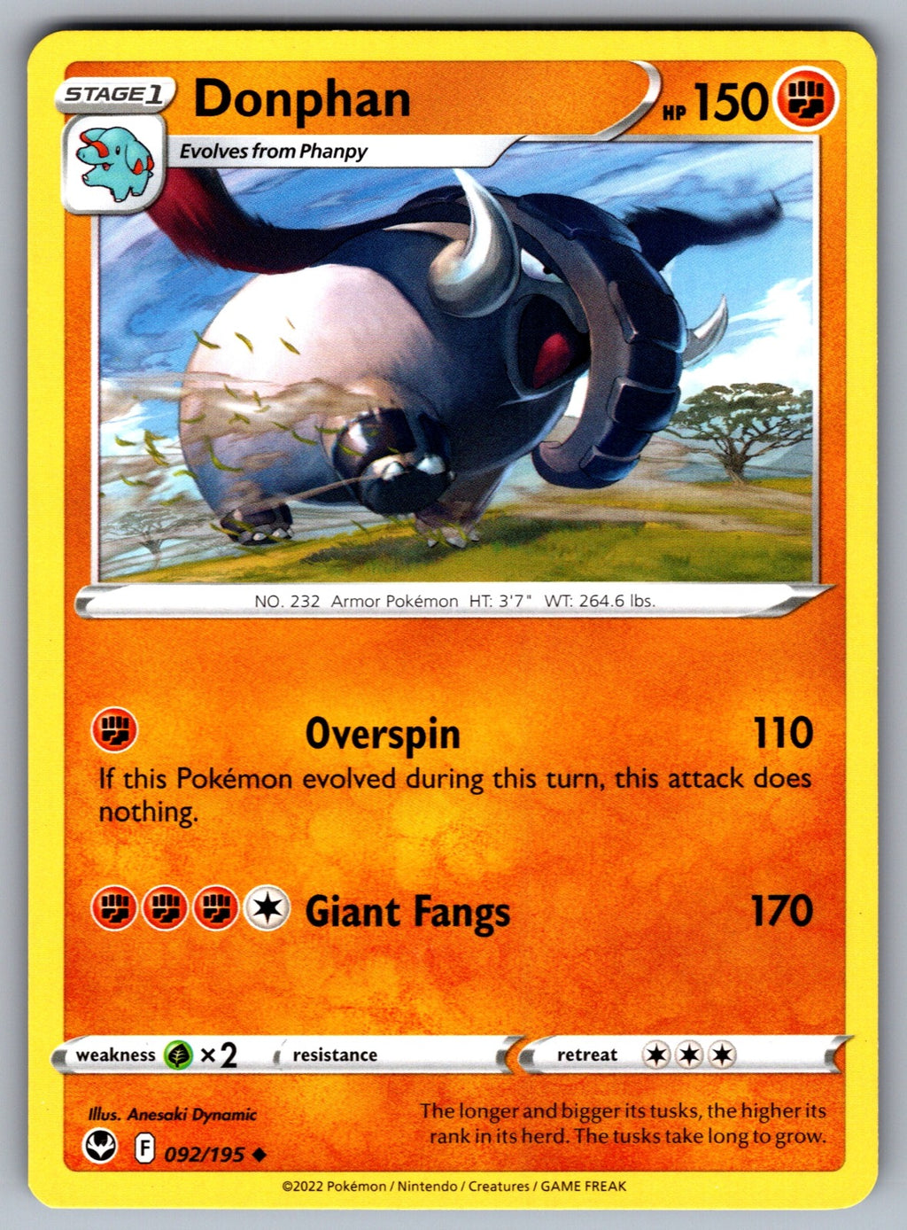 Donphan Uncommon SWSH12: Silver Tempest 092/195 NM 2022