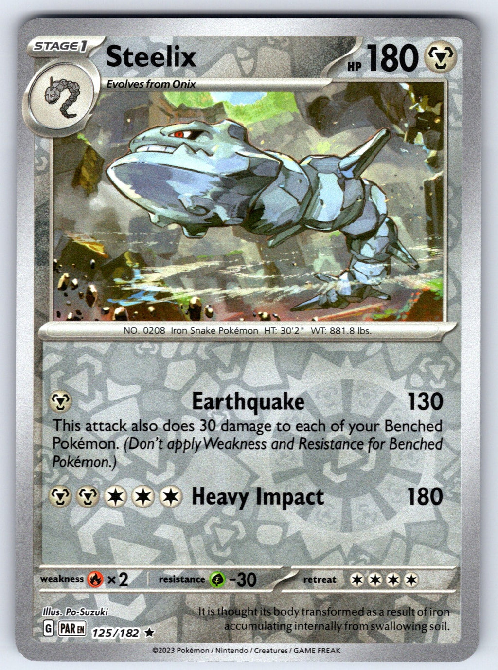 Steelix Reverse Holo Rare SV04: Paradox Rift 125/182 NM 2023