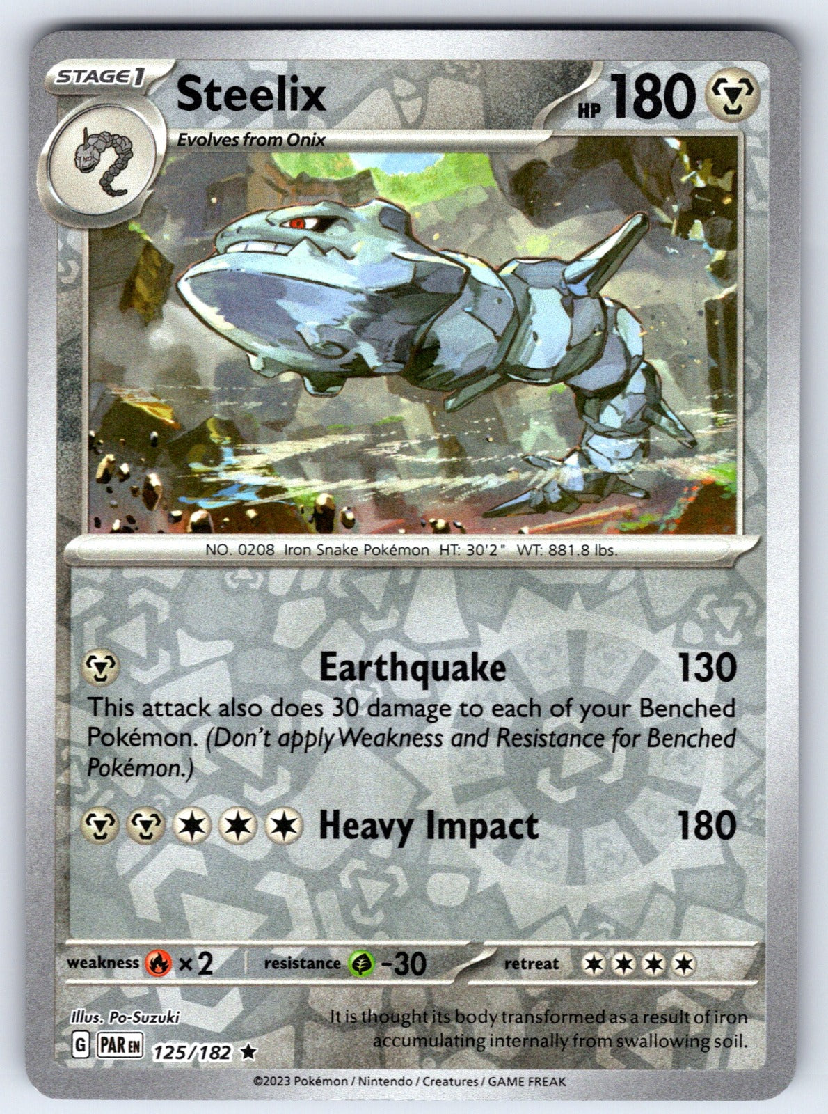 Steelix Reverse Holo Rare SV04: Paradox Rift 125/182 NM 2023