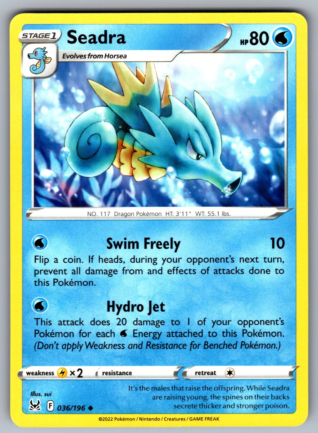 Seadra Uncommon SWSH11: Lost Origin 036/196 NM 2022