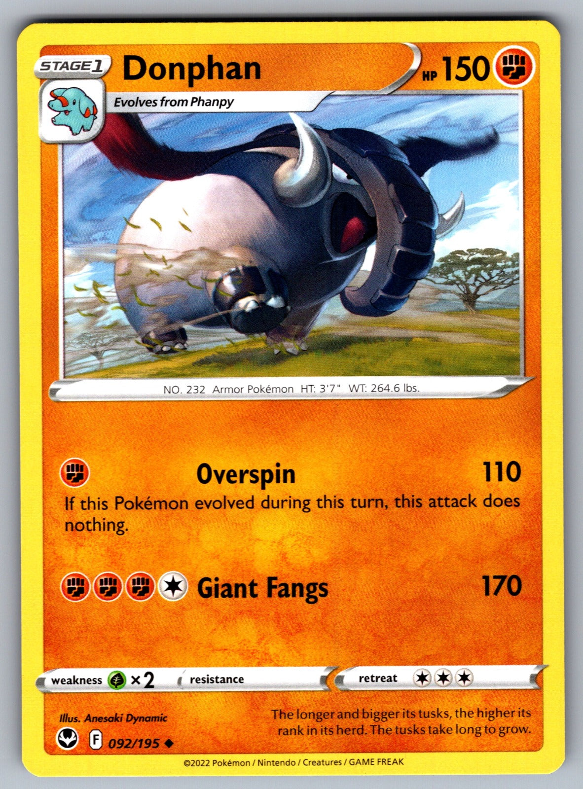 Donphan Uncommon SWSH12: Silver Tempest 092/195 NM 2022