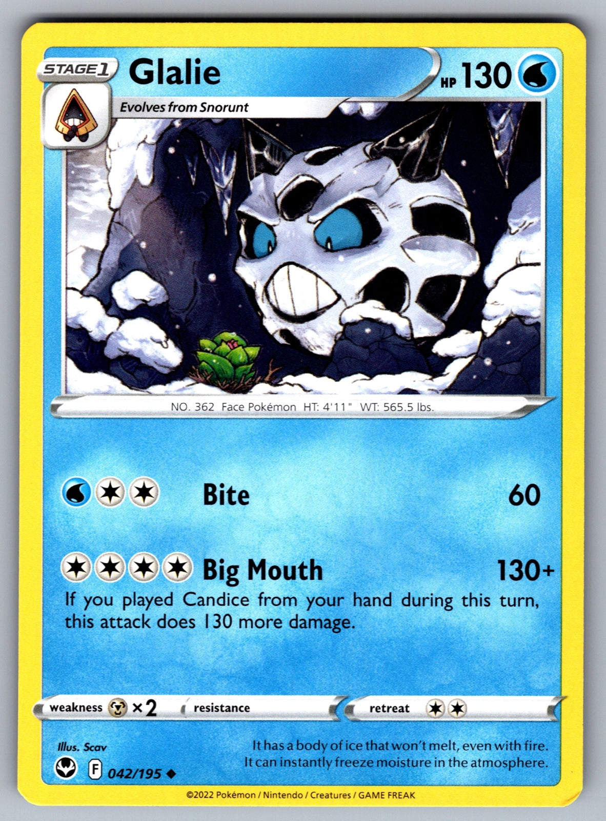 Glalie Uncommon SWSH12: Silver Tempest 042/195 NM 2022