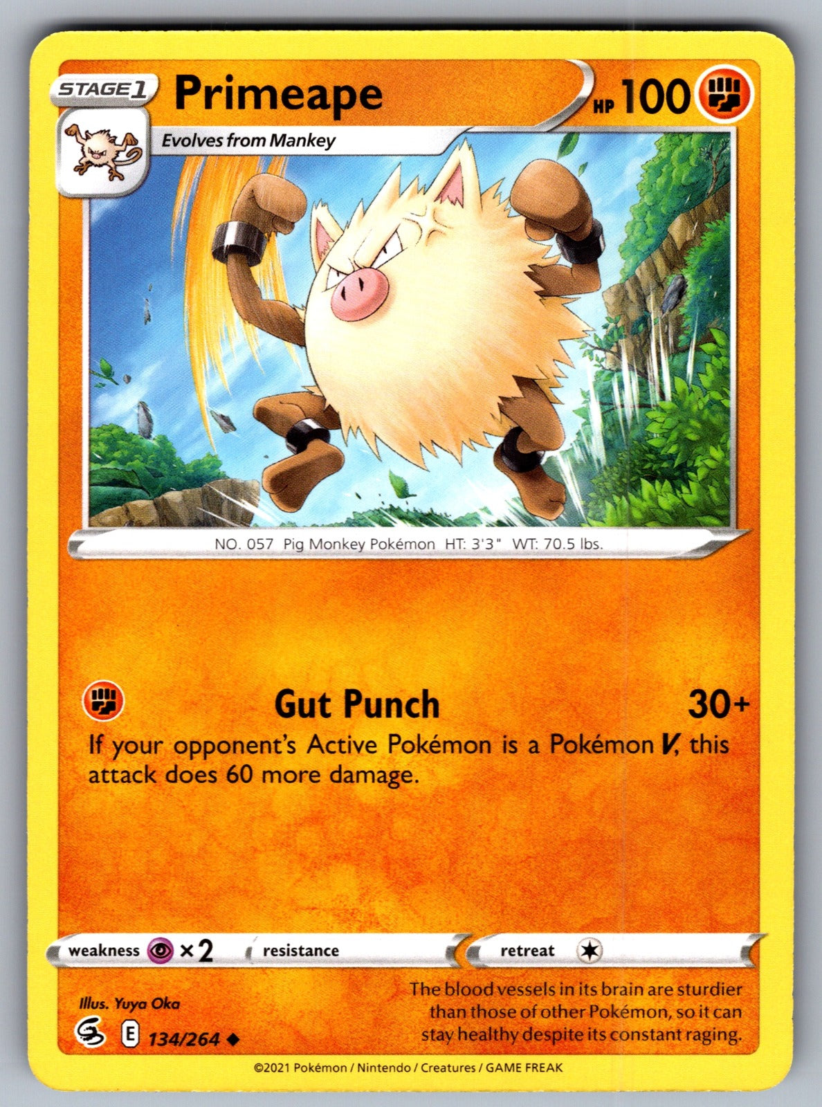 Primeape Uncommon SWSH08: Fusion Strike 134/264 NM 2021