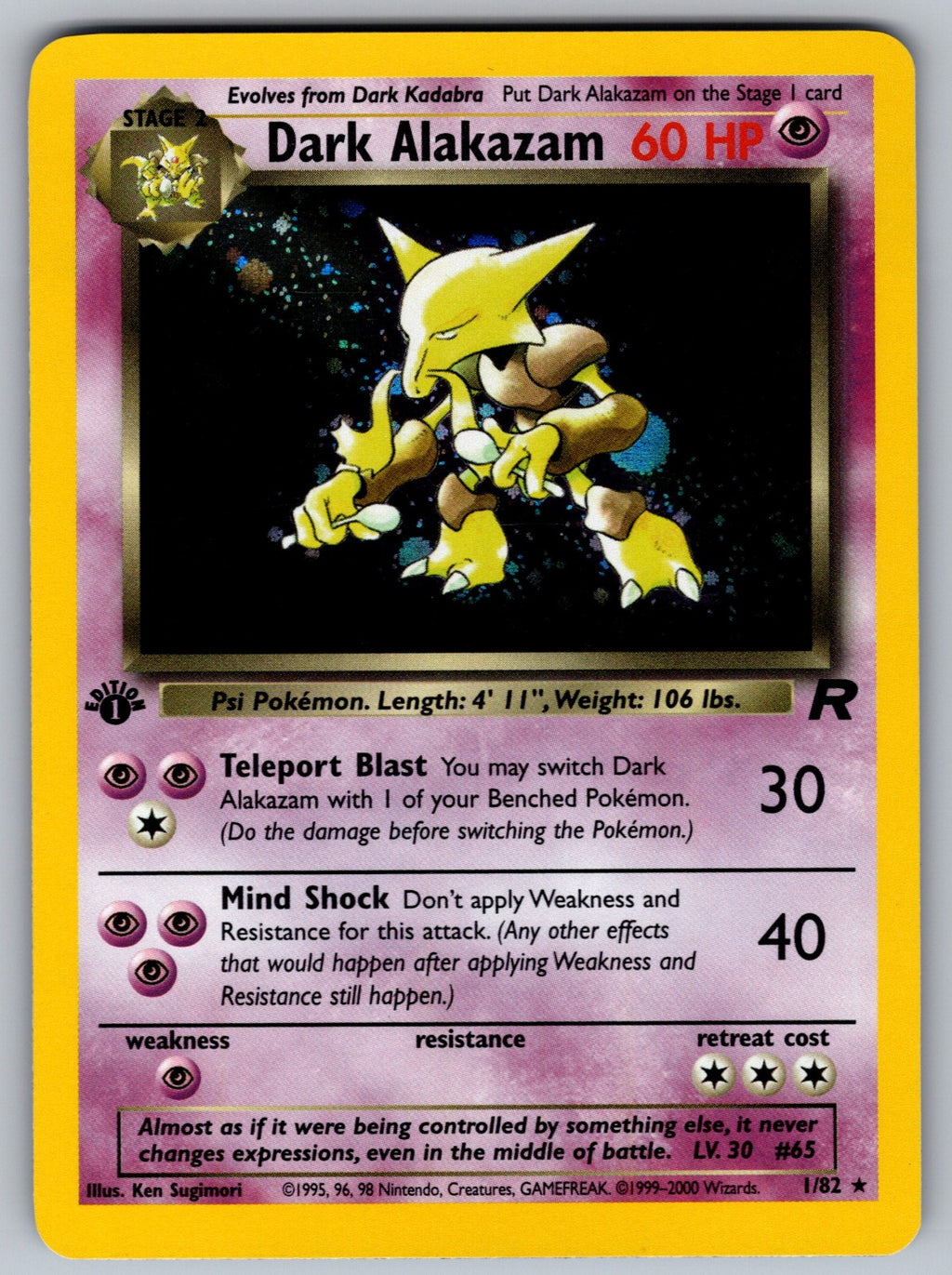 Dark Alakazam (1) 1st Edition Holo Holo Rare Team Rocket 01/82 MP 2000