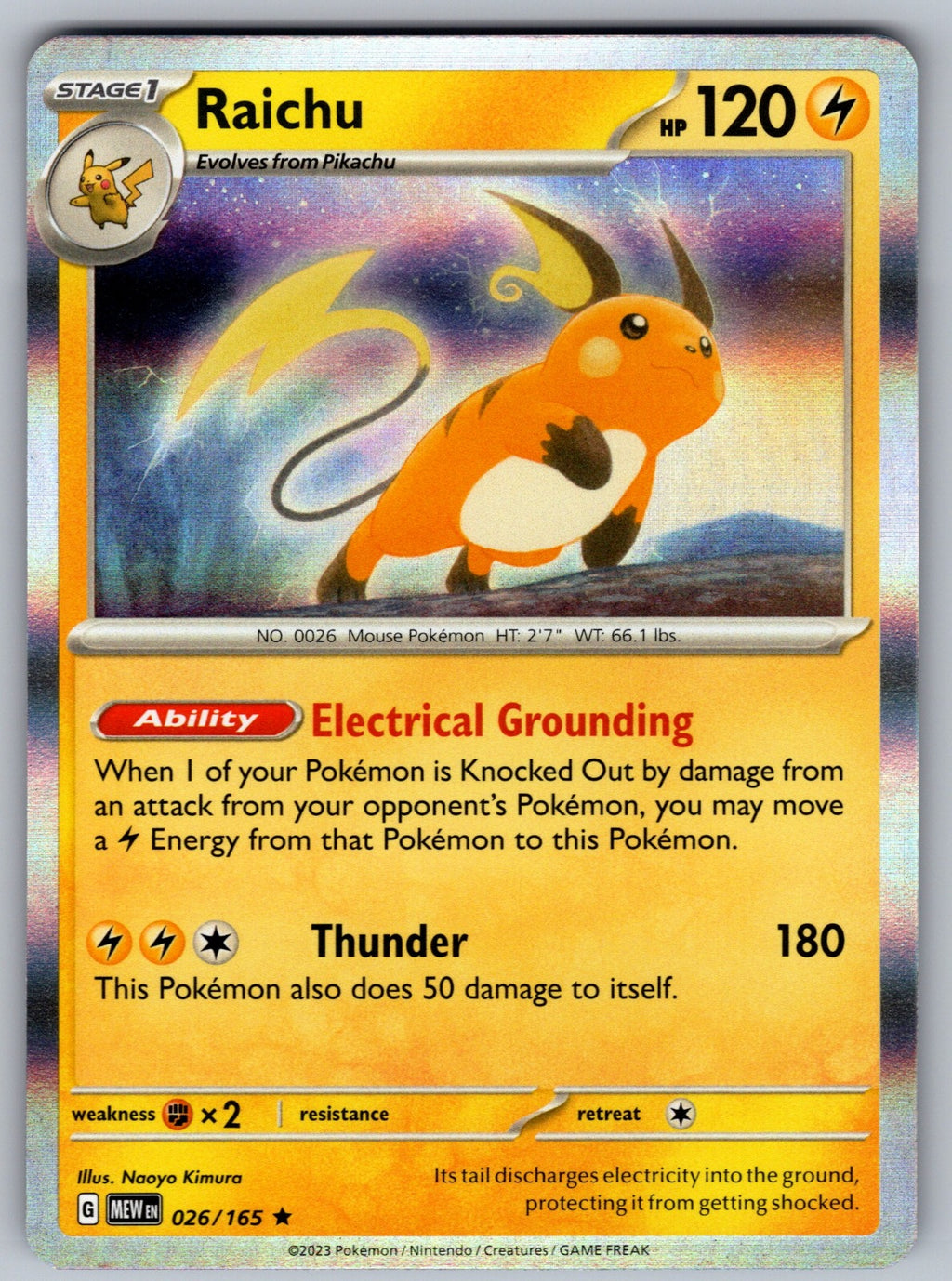 Raichu Holo Rare SV: Scarlet & Violet 151 026/165 NM 2023